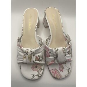 Monique Lhuillier Ladies Mule Size 38.5 (8)White Leather Floral Butterflies NEW
